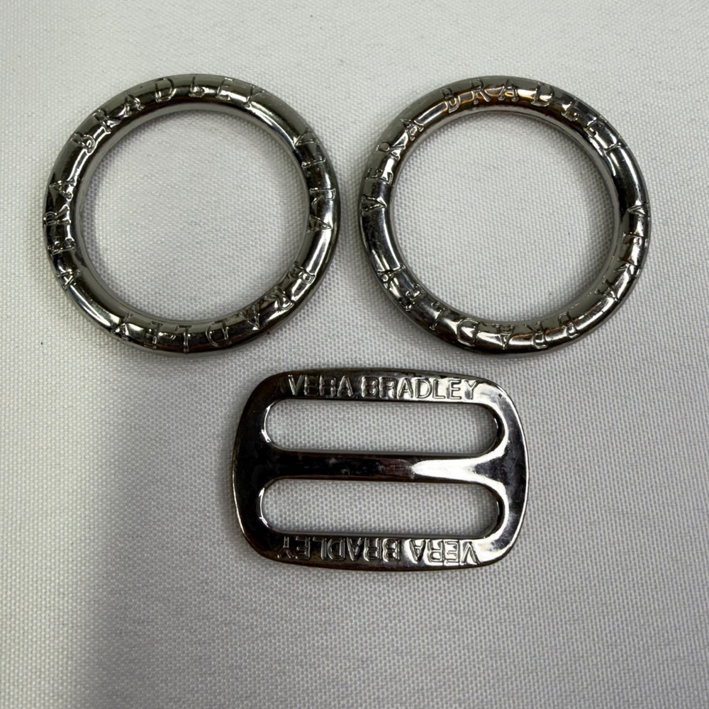 Vera Bradley Metal Bag Hardware Set Silver Logo Rings Slider Buckle